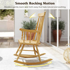 GIANTEX Outdoor Wood Rocking Chair, Patio Rocking Chair, Natural | Solid Rubber Wood Frame, Slat Back, Outdoor & Indoor Rocker Front Porch Rocker for Garden, Poolside, Balcony, Backyard, Lawn
