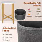 Giantex Round End Table, Small Side Table with Removable Fabric Basket, Modern Bedside Table with Metal Frame, Sofa Couch Accent Table for Small Space Living Room, Nightstand for Bedroom, White