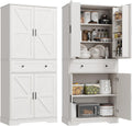 Garvee 71" Kitchen Pantry Cabinet, Barn Door Freestanding Cupboard with Drawer, Sliding Storage Rack, and 6 Hanging Shelves for Kitchen, Dining Room, Living Room Bedroom