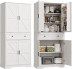Garvee 71" Kitchen Pantry Cabinet, Barn Door Freestanding Cupboard with Drawer, Sliding Storage Rack, and 6 Hanging Shelves for Kitchen, Dining Room, Living Room Bedroom