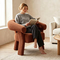 ANJ Modern Chenille Accent Chair, Barrel Armchair with Solid Wood Legs & Curved Backrest, Modern Arm Chair with Upholstered Fabric for Living Room & Vanity Room, Orange