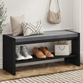 BON AUGURE 40" Entryway Shoe Bench with Storage & Cushion, Modern Fluted Shoe Rack for Mudroom, Sturdy Wooden Hallway Bench with 360 lbs Capacity, Black Oak