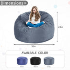 3 Feet Bean Bag Chair, Memory Foam Filled, Removable Cover, Bean Bag Chairs for Adults and Teens, Grey