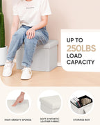 B FSOBEIIALEO Folding Storage Ottoman, 16.5" Faux Leather Ottomans, White | Small Ottoman with Storage Bench, Rectangle Foot Rest Chest Seat, for Living Room, Bedroom, Home Office, Dorm