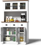 MU 71" Kitchen Pantry Cabinet with Charging Station, Tall Pantry Hutch with Drawers, Countertop & Microwave Shelf, Food Storage Cabinet for Dining Room & Coffee Bar, White