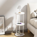 11.8'D Round Drink Table - 3-Tier Small Side Table with Wood Legs, End Table for Small Space, Balcony & Office | Space-Saving, Multi-Functional (Plants, Books, Drinks), White