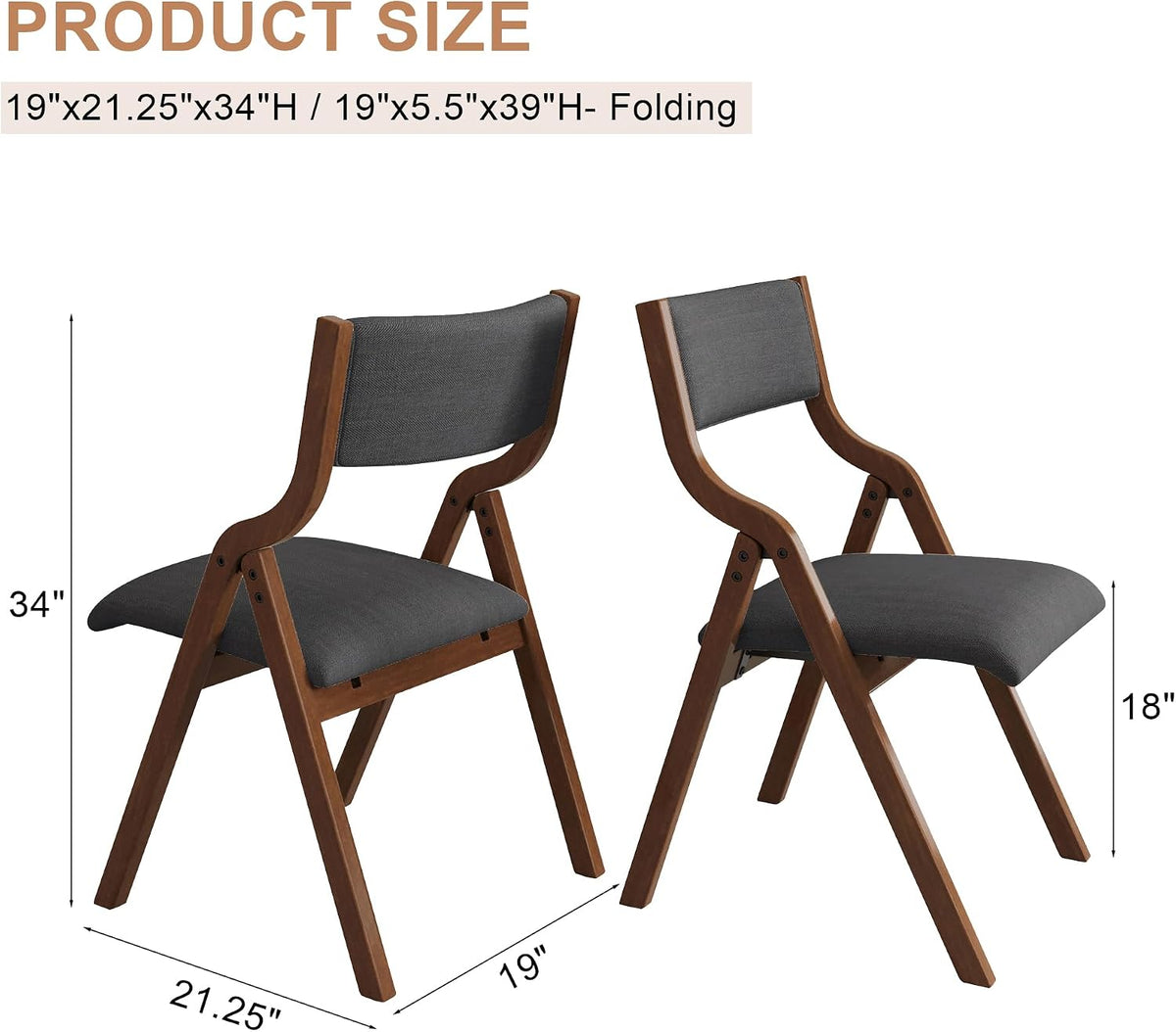 Folding Upholstered Dining Chairs 2-Piece Set,Ready to go. | Upholstered with padded seat and backrest, Solid Wood legs, Modern Side Chair, No Assembly Required,Foldable & Space-Saving