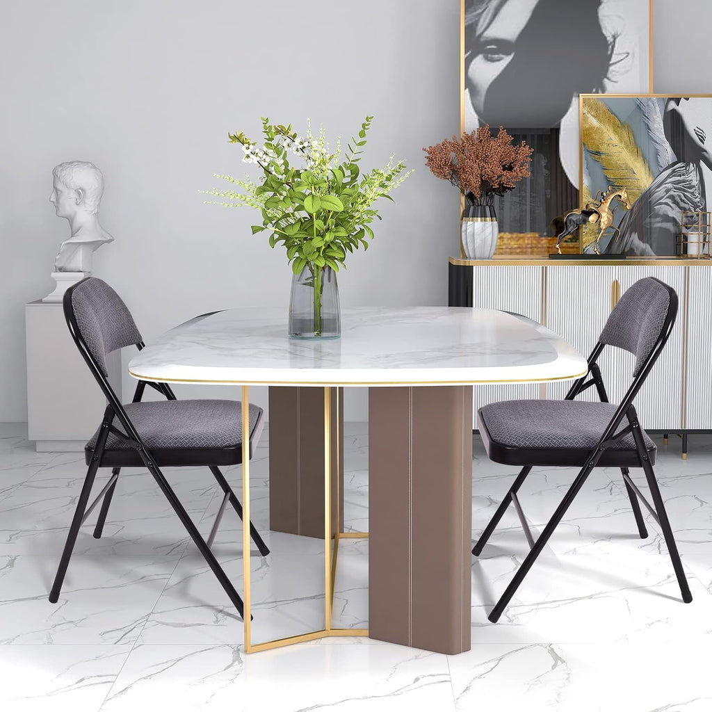GOFLAME 6 Pack Folding Chairs, Fabric Dining Chair Set with Padded Seat & Metal Frame, Indoor Outdoor Upholstered Commercial Seat for Home Office Events Wedding Party, Grey & Black