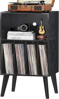 Lerliuo Record Player Stand, Black Turntable Stand Holds up to 160 Albums | Mid-Century Vinyl Storage Cabinet Table,Solid Wood Legs, Record Player Holder Dispaly Shelf for Bedroom Living Room
