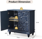 weselon Accent Cabinet with 2 Doors, Luxury Carving Board Storage Sideboard with Adjustable Shelves, Buffet Cabinet Entryway Table for Living Room (Midnight Blue)