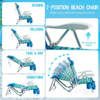Old Bahama Bay Beach Chairs for Adults, 7-Position Classic Lay Flat Beach Chair Reclining Beach Chair, Portable Aluminum Backpack Beach Chair with Towel Bar & Cooler Bag