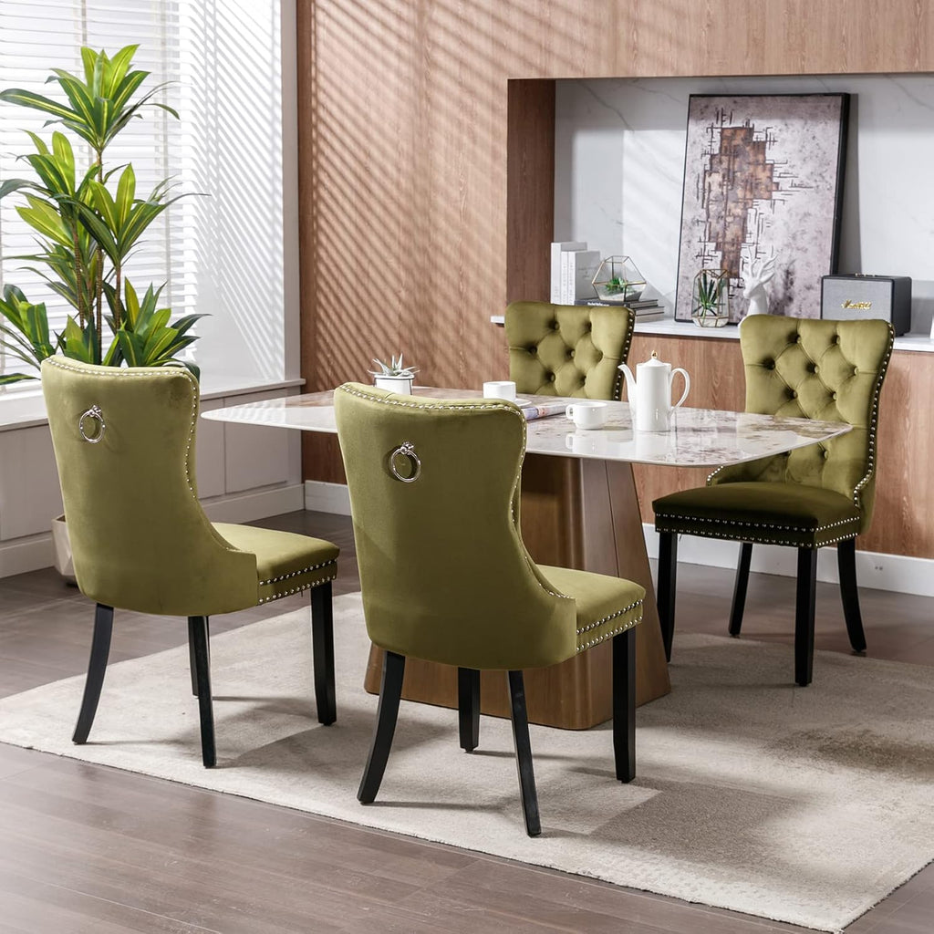 OVENTA Modern Tufted Upholstered Dining Chairs Set of 6, Olive Green Velvet Dining Room Chair with Solid Wood Legs, Sillas de Comedor, Kitchen Chairs (Olive Green, Velvet Set of 6)