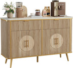 47.2" Buffet Storage Cabinet, Modern Fluted Coffee Bar Station with 2 Drawers & Adjustable Shelves, Kitchen Sideboard Buffet for Dining Room, Living Room, Hallway, Natural Oak