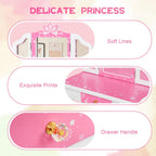 JOYMOR Kids Vanity Set, Wooden Princess Makeup Table with Stool, Tri-Folding Mirror, Large Drawer, Solid Wooden Legs, Beauty Make Up Dressing Set for Girls Best Gift (Pink)