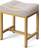 Saddle Seat Vanity Stool, Makeup Stool Chair with Metal Leg, U-Shaped Ottoman Foot Rest, Small Square Chairs Under Desk for Vanity, Living Room, Modern Makeup Bench Linen Light Brown&Gold