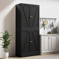 LYNSOM Kitchen Pantry Storage Cabinet 72“ Tall, Farmhouse Pantry Cabinet with Barn Doors and Adjustable Shelves, Black Storage Cabinets for Kitchen, Dining Room