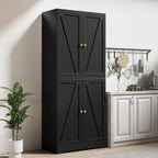 LYNSOM Kitchen Pantry Storage Cabinet 72“ Tall, Farmhouse Pantry Cabinet with Barn Doors and Adjustable Shelves, Black Storage Cabinets for Kitchen, Dining Room