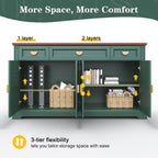HLR 60” Large Buffet Sideboard Cabinet with 4 Doors and 3 Drawers Shaker Style, Coffee Bar Storage Cabinet for Dinning Room, Kitchen, Living Room, Green
