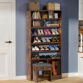 DWVO Shoe Cabinet with Hidden Bench, 8 Tiers Free Standing Shoe Racks, 70.9'' Tall Shoe Cabinet with Open Storage & High Boots Cubby for Entryway, Living Room, Rustic Brown