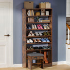 DWVO Shoe Cabinet with Hidden Bench, 8 Tiers Free Standing Shoe Racks, 70.9'' Tall Shoe Cabinet with Open Storage & High Boots Cubby for Entryway, Living Room, Rustic Brown