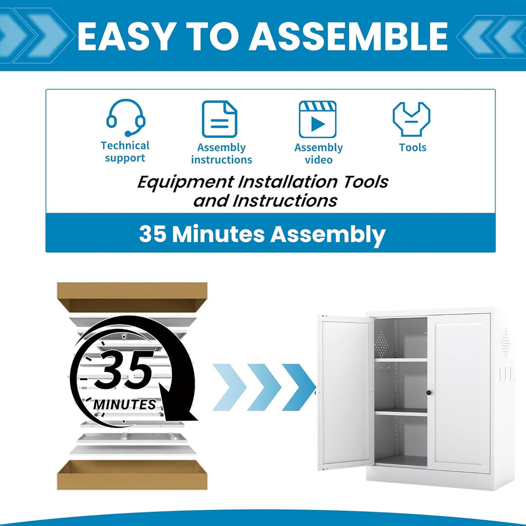 White Steel Pantry Cabinet with 2 Adjustable Shelves, Metal Storage Cabinets for Kitchen, Living Room, Bathroom, Heavy Duty Freestanding Utility Cabinet, Assembly Require