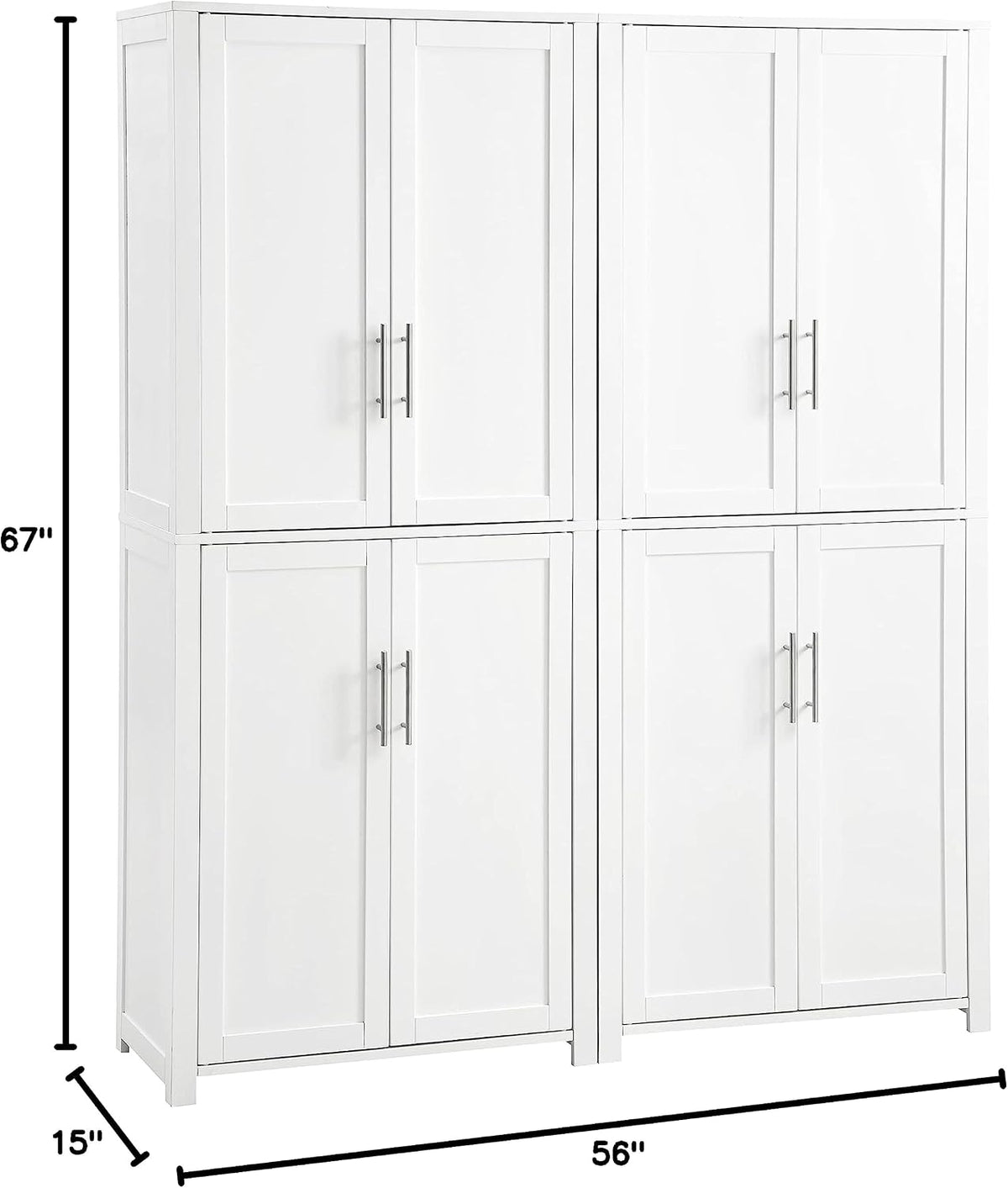 Crosley Furniture Savannah 2-Piece Pantry Storage Cabinet Set with Shelves, Kitchen, Dining, or Laundry Room, White
