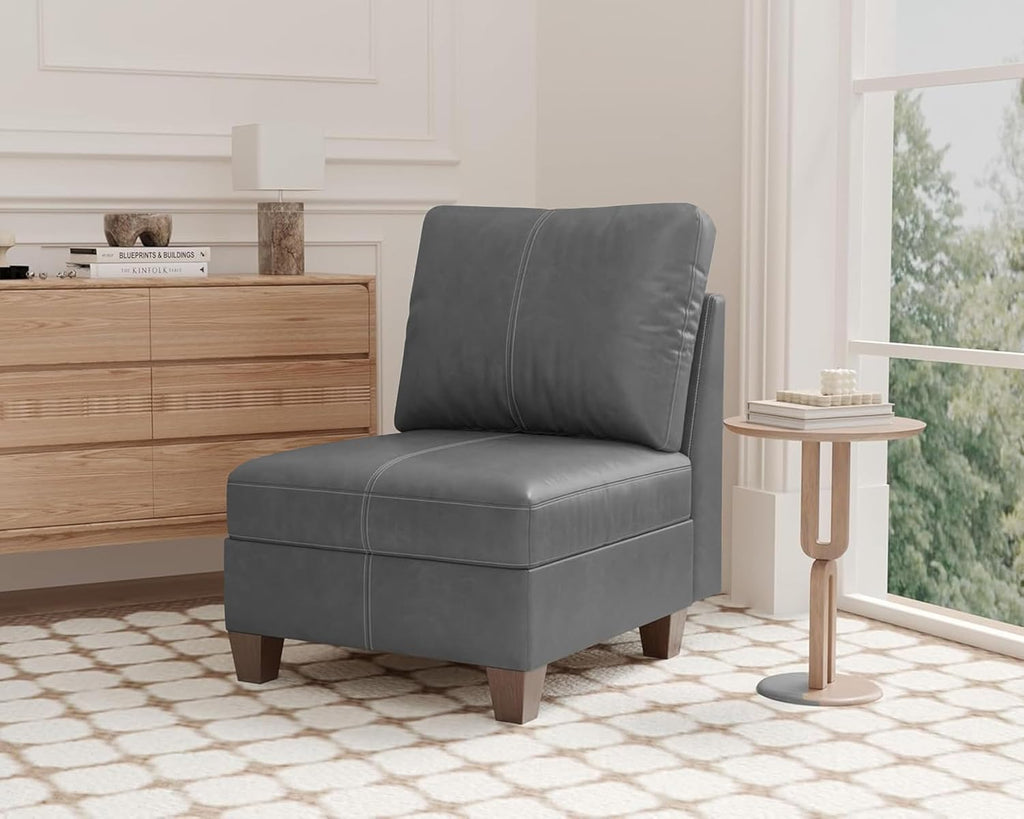 SITJOY Faux Leather Modular Sectional Sofa with Storage, Mid Century Modern Sectional Couches for Living Room, Accessories, Middle Armless Chair Sectional, Gray