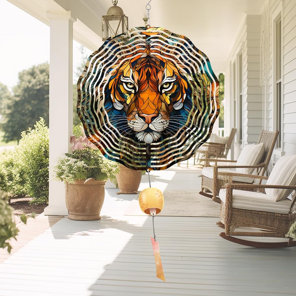 Metal Tiger Wind Spinner Gift for Boy Girl Kids Colorful Tiger Hanging Wind Spinner for Outdoor Garden Decor Animal Wind Sculptures for IndoorOutside Lawn Yard