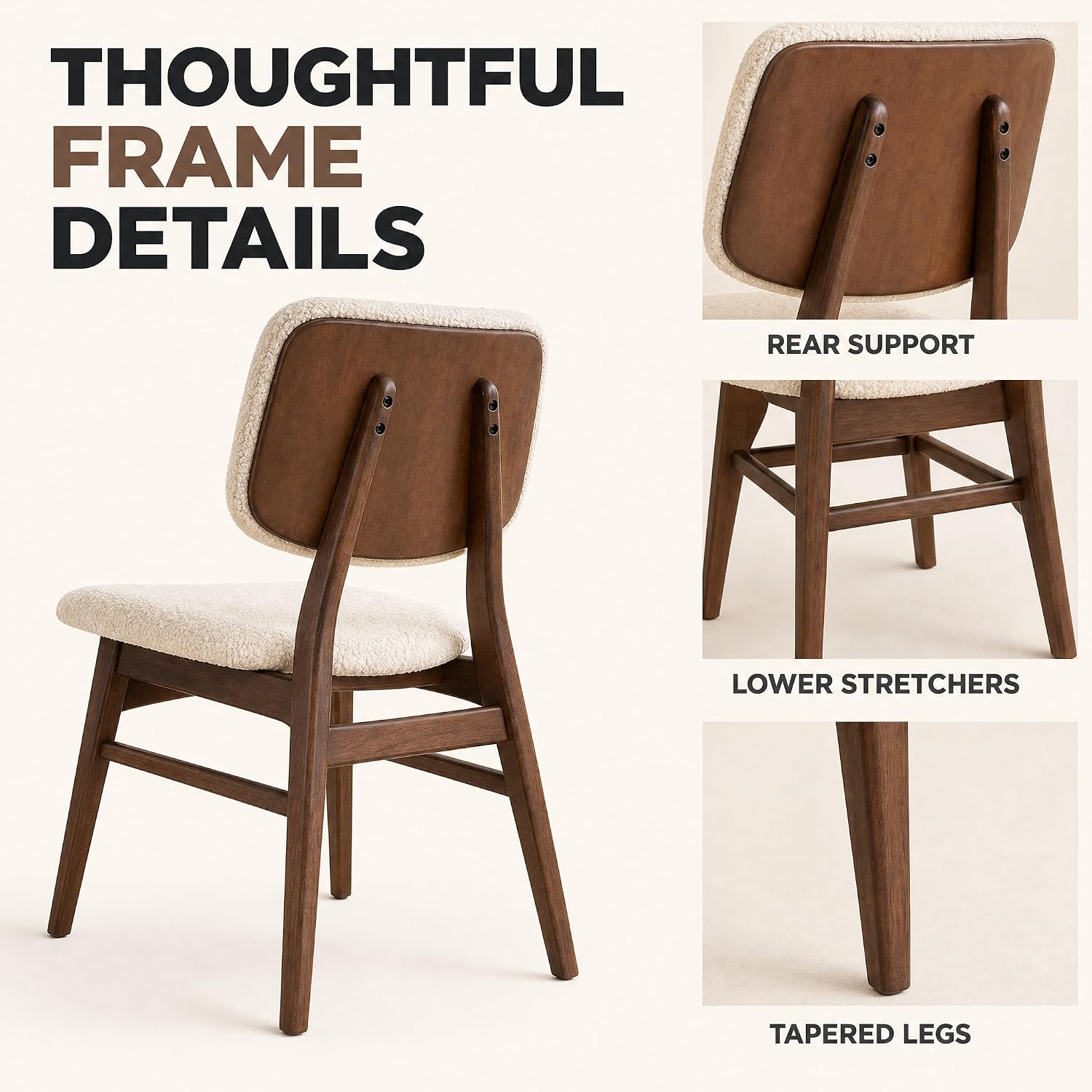 Dining Chairs Set of 6, Mid-Century Modern Dining Room Kitchen Dinner Chairs, Upholstered Vanity Living Room Chairs, Open Back and Padded Seat for Home/Kitchen/Living Room/Bedroom