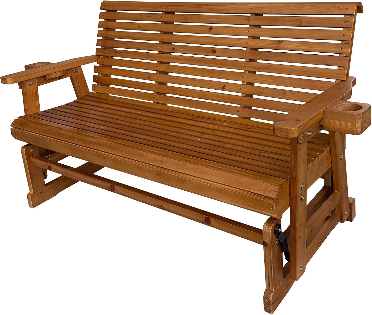 Fortune Candy Patio Glider with Cup Holders, High Roll Back and Deep Contoured Seat, 3-Seater, Heavy Duty 800 Lb, 5 Feet (Brown, 3-Seater)