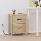 Vagusicc Nightstand Set of 2 with Charging Station, End Table Bedside Table with Power Outlet & USB Ports, Side Table with 2 Fabric Drawers for Bedroom, Living Room, Natural
