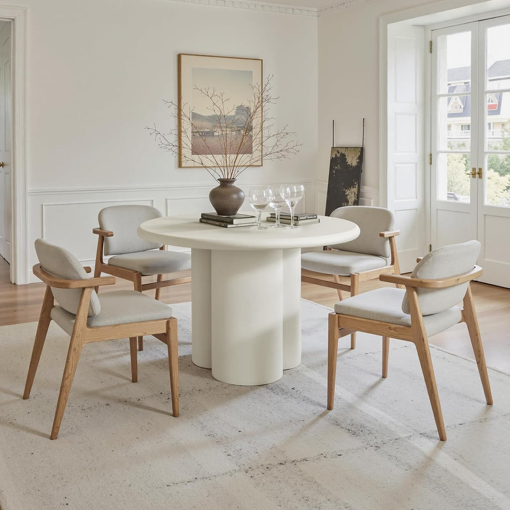 45-Inch Thick Concrete Dining Table for 4. Unique Cloud-Shaped Base, Sturdy Durable Easy-to-Clean Dinner Table. Modern White Round Dining Table Suitable for Dining Room Living Room Apartmen