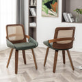 Set of 2 Kitchen & Dining Room Chairs - Green Dining Chairs with Walnut Bentwood Frame, Ergonomic Rattan Back, Curved Arms, Rattan Dining Chairs for Living Room/Reception/Kitchen/Desk (Walnut Green)