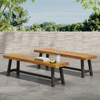 Saiveina Outdoor Carlisle Benches, Sandblasted Brown + Rustic Metal (Set of 2)