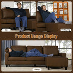 EASE MOOSE 100" Faux Leather L-Shaped Sofa Couch for Living Room, DeepBrown | Movable Ottoman, Removable Cover, Waterproof & Scratch-Resistant, Easy Clean, Easy Assembly, Ideal for Small Spaces