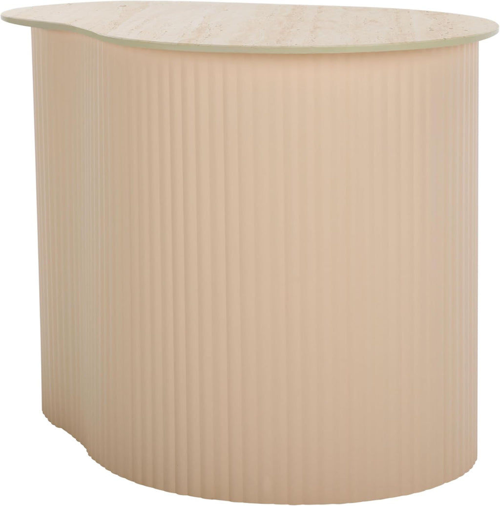 SAFAVIEH Home Collection - MTP Medium Side Table, Beige Ceramic Accent Table with Ribbed Base, Fully Assembled (ACC2910A)