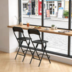 VENI HOME Folding Bar Stool with Backrest,25 Inch Leather Padded Counter Height Foldable Stool,Tall Folding Stool Chair for Gardening Kitchen Shop Cafe, Black (2 Pack)