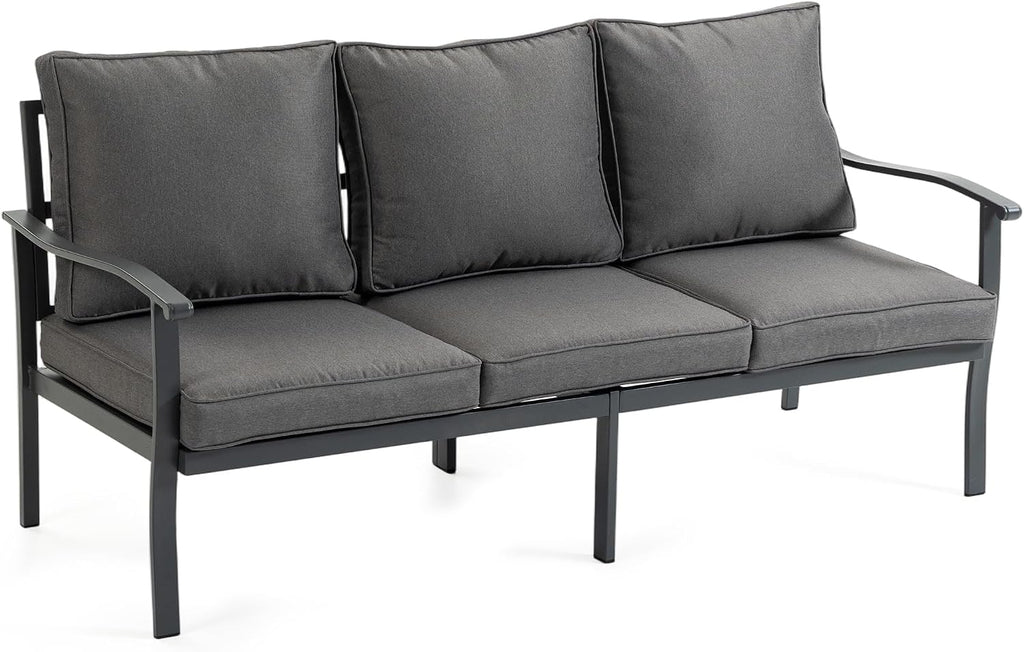 Outdoor Patio Furniture Set, 1 PCS 3-Seat, All-Weather Metal Modern Outside Sofa with Washable Thick Cushion for Garden/Backyard/Porch, Grey