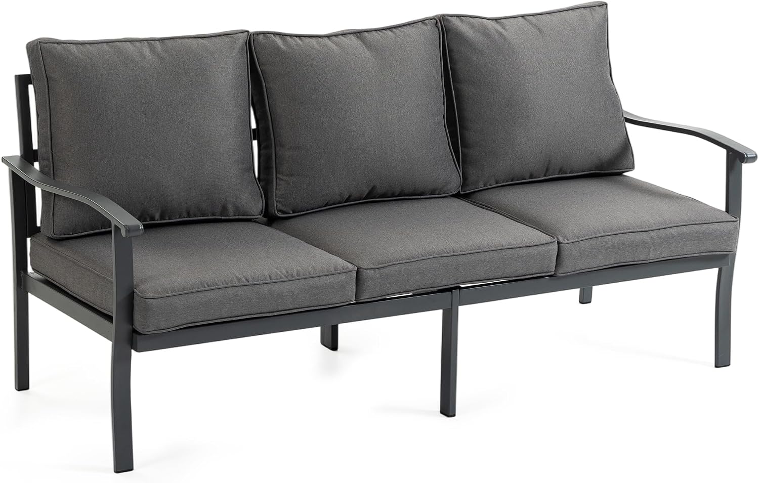 Outdoor Patio Furniture Set, 1 PCS 3-Seat, All-Weather Metal Modern Outside Sofa with Washable Thick Cushion for Garden/Backyard/Porch, Grey