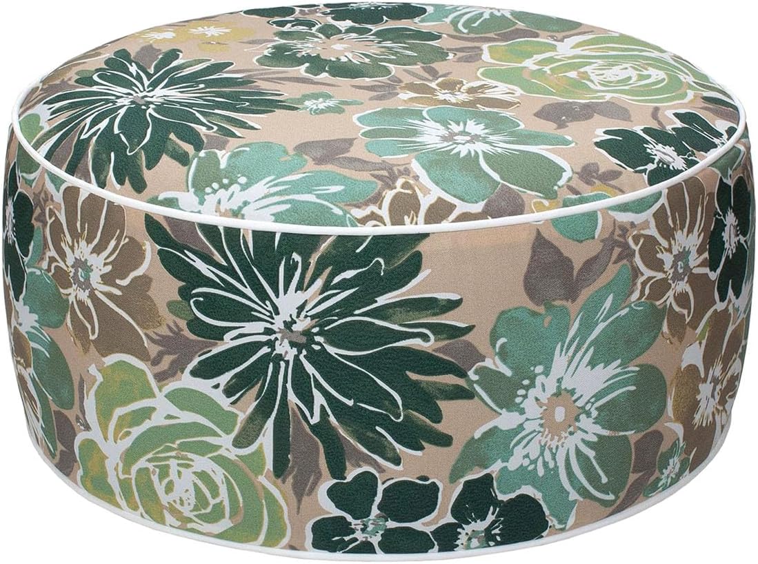Magpie Fabrics Inflatable Stool Ottoman Pouf D20 xH9, Outdoor Round Footrest Footstool, Portable for Patio Garden Travel Camping - Green Floral