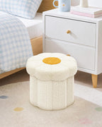 B FSOBEIIALEO Storage Ottoman Cube, 12.6" Ottoman with Storage, Cream White | Sunflower Shaped Footstool，Small Ottomans for Dorm , Faux Teddy Fur, Collapsible Folding Pouf Seat,Living Room, Entryway