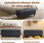 42'' End of Bed Storage Bench with Dual-Surface Lid, Upholstered Ottoman with Hidden Storage, Chenille Bench Seating with Wood Panel Seat for Entryway,Living Room,Bedroom-Blue