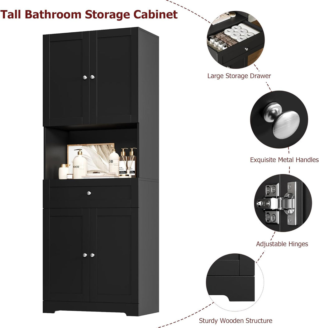 HIFIT 2 Pcs Tall Kitchen Pantry Cabinet, Large Kitchen Hutch Storage Cabinet with Doors & Wide Shelves, 67" Tall Modern Coffee Bar Cabinets with Drawers Cupboard Set for Home Dining Living Room, Black