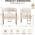 Barrel Accent Chair, Living Room Side Chair with Golden Metal Legs, Soft Velvet Upholstered Reading Armchair for Bedroom, Modern Club Chair for Reception Room/Lounge/Office, Ivory