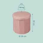Relaxdays Velvet Stool with Storage Space Padded Foldable H 38 x D 38 cm Round Side Stool Pink