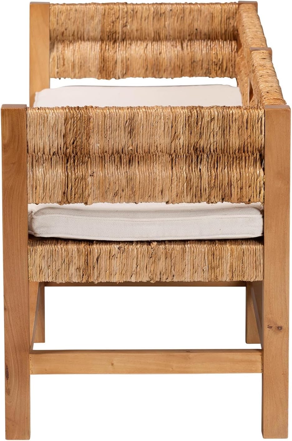 Bali & pari Ismael Accent Bench - Handwoven Seagrass Accent Seating with Mahogany Wood Frame, Raised Back Bench for Entryway or Living Room