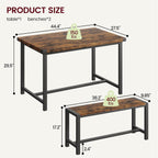 GAOMON Dining Table Set for 4, Wooden Kitchen Table with 2 Benches, 3 Piece Rectangular Dining Room Set, Space Saving Kitchen Tables Sets for Apartment, Small Space, Home, Rustic Brown