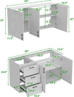 Homsee 60" W Modular Kitchen Pantry with Wall Cabinet, DIY Kitchen Cabinet Set Without Countertop, Modular Storage Cupboard with Drawers & Shelf, Large Storage Set for Dining Room, White