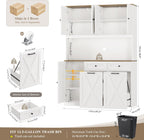 HOSTACK 71" Kitchen Pantry with 12.5 Gallon Double Trash Can Cabinet, White | Farmhouse Garbage Can Cabinet with Pull Out Trash Can Storage, 47"W Kitchen Hutch with Hidden Garbage Storage for Dining Room