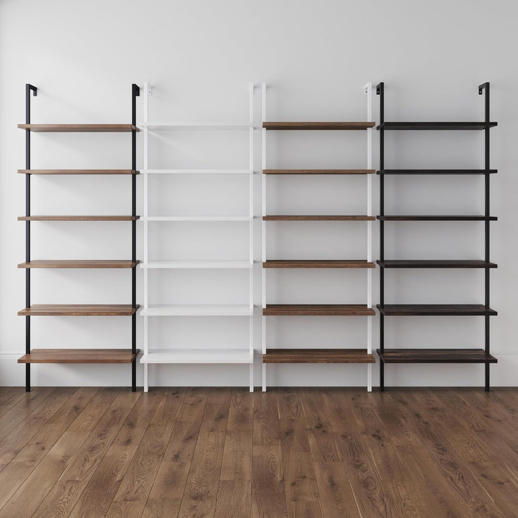 Nathan James Theo 6-Shelf Tall Bookcase, Wall Mount Bookshelf with Natural Wood Finish and Industrial Metal Frame, Rustic Oak/White, Set of 2